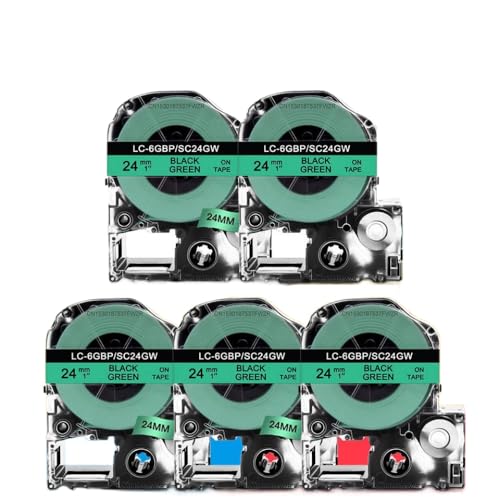 VMHPMLGV 24 mm kompatible Etikettenhersteller -Kleber 3~5pk SS24KW ST24KW SC24RW SC24YW SC24BW SC24GW REICHREM Kompatibel mit LAMEWORKS LW700 und ähnliche Label -Drucker(5PK Black on Green) von VMHPMLGV