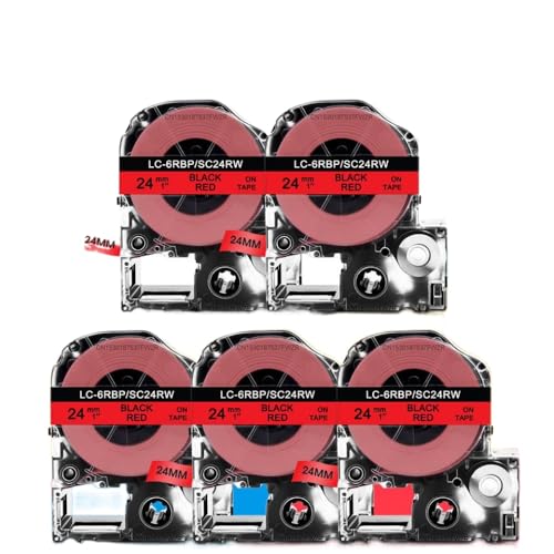 VMHPMLGV 24 mm kompatible Etikettenhersteller -Kleber 3~5pk SS24KW ST24KW SC24RW SC24YW SC24BW SC24GW REICHREM Kompatibel mit LAMEWORKS LW700 und ähnliche Label -Drucker(5PK Black on Red) von VMHPMLGV