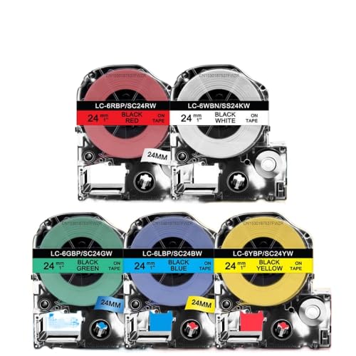 VMHPMLGV 24 mm kompatible Etikettenhersteller -Kleber 3~5pk SS24KW ST24KW SC24RW SC24YW SC24BW SC24GW REICHREM Kompatibel mit LAMEWORKS LW700 und ähnliche Label -Drucker(5PK Mixed Color) von VMHPMLGV