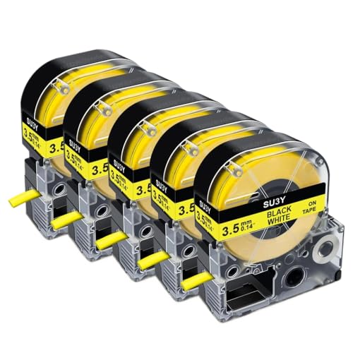 VMHPMLGV 2pk 5pk SU5S Kompatible Wärmeschreinrohrkleber Kompatibel mit SU5S SU5Y SU11S SU11Y SU3W SU3Y Labels AUSSER MIT LW300 LW400 Labe Maker(5PK 3.5mm Yellow) von VMHPMLGV