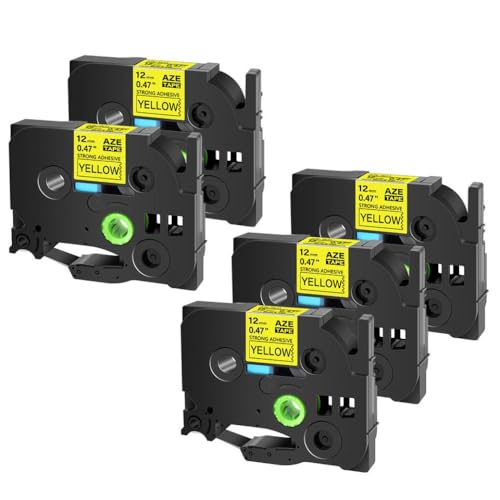 VMHPMLGV 3-20pk-Etikettenbänder funktionieren mit TZ Tze-S231 S241 Tack Acrylkleberlaminiert 12 mm Kompatibel mit Pt-H110-kompatibler Etikettenhersteller(5PK Black on Yellow) von VMHPMLGV