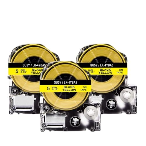 VMHPMLGV 3pk 5 m Durchmesser Wärme Schrumpfrohrbänder SU5S SU5Y kompatibel mit Etikettband LK-4WBA5 LK-4YBA5 funktioniert mit Labelworks-Druckern.(Black on Yellow) von VMHPMLGV