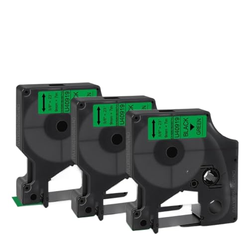 VMHPMLGV 3pk 9mm 40913 Labelbandkapitibel mit D1 Label Tape 40910 40916 40917 40918 40919 Arbeit(Black on Green) von VMHPMLGV