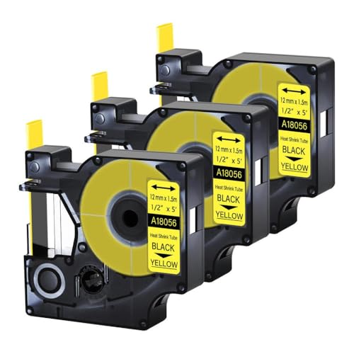 VMHPMLGV 3pk bis 10pk Industrielle Wärmeschreinrohre 12 mm schwarz auf weißem Etikett kompatibel mit 18055 18056 Kompatibel mit 4200 5200(3PK Black on Yellow) von VMHPMLGV
