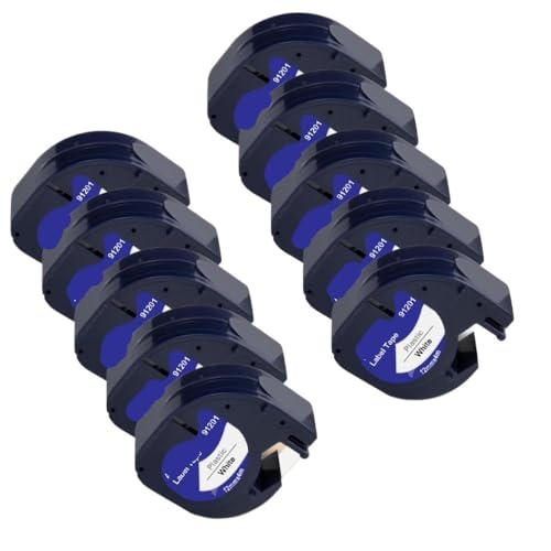VMHPMLGV 5/10pcs 12mm LT Tape 91201 Weißes Kunststoff -Etikett -Klebeband 91221 91331 91202 91203 kompatibel mit Etikettdrucker LT100H 100T(10PK Black on White) von VMHPMLGV
