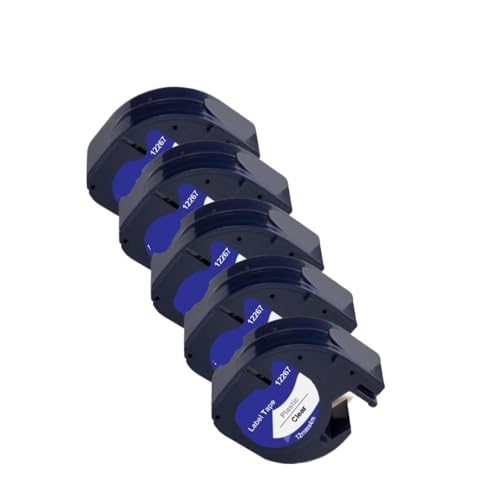 VMHPMLGV 5/10pcs 12mm LT Tape 91201 Weißes Kunststoff -Etikett -Klebeband 91221 91331 91202 91203 kompatibel mit Etikettdrucker LT100H 100T(5PK Black on Clear) von VMHPMLGV