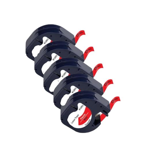 VMHPMLGV 5/10pcs 12mm LT Tape 91201 Weißes Kunststoff -Etikett -Klebeband 91221 91331 91202 91203 kompatibel mit Etikettdrucker LT100H 100T(5PK Black on Red) von VMHPMLGV