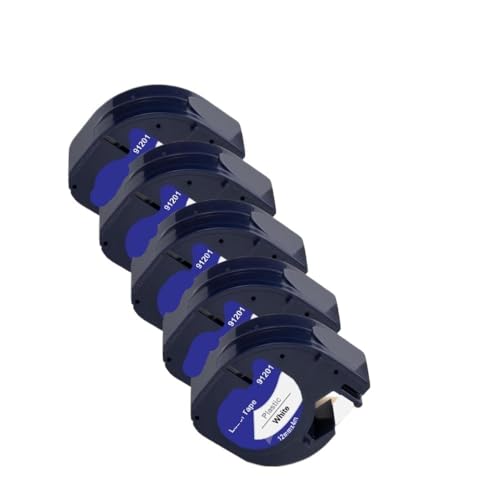 VMHPMLGV 5/10pcs 12mm LT Tape 91201 Weißes Kunststoff -Etikett -Klebeband 91221 91331 91202 91203 kompatibel mit Etikettdrucker LT100H 100T(5PK Black on White) von VMHPMLGV