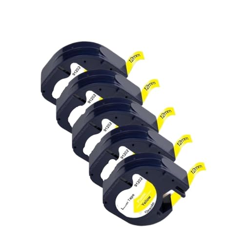 VMHPMLGV 5/10pcs 12mm LT Tape 91201 Weißes Kunststoff -Etikett -Klebeband 91221 91331 91202 91203 kompatibel mit Etikettdrucker LT100H 100T(5PK Black on Yellow) von VMHPMLGV
