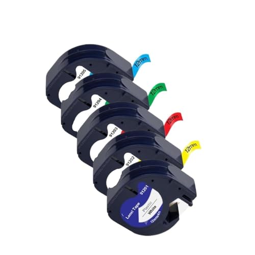 VMHPMLGV 5pk 10pk weißes Etikettband Kunststoff 12mm LT-Klebeband kompatibel mit 91201 91221 91331 91202 Kompatibel mit LT-100H LT100H Label Maker Universal Ersatzband(5PK 5Mixed Colors) von VMHPMLGV