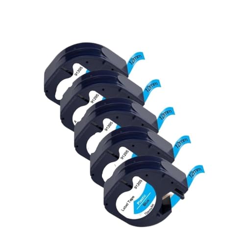 VMHPMLGV 5pk 10pk weißes Etikettband Kunststoff 12mm LT-Klebeband kompatibel mit 91201 91221 91331 91202 Kompatibel mit LT-100H LT100H Label Maker Universal Ersatzband(5PK Black on Blue) von VMHPMLGV