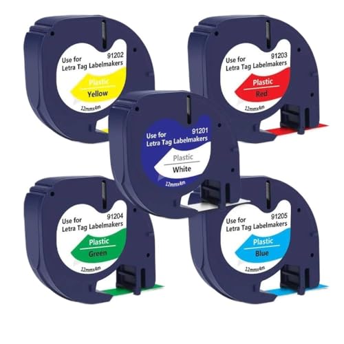 VMHPMLGV 5pk Multi -Color 12mm schwarz auf weißes Kunststoff -Etikettband LT 91201 91202 91203 91204 91205 kompatibel mit Etikettendrucker(5pack Multi Color) von VMHPMLGV