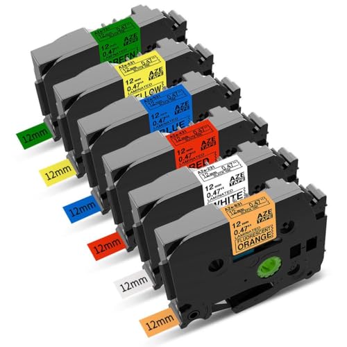 VMHPMLGV 6 Pack-Laminat-Etikett-Klebeband blasse Farben 12mmx8m Druckerbandkompatibel mit PT-D210 P710 H110 Etikett Maker-Maschinen(6PK Mixed Color 3) von VMHPMLGV