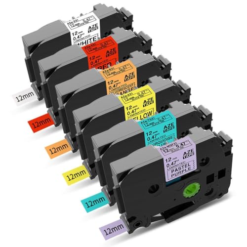 VMHPMLGV 6 Pack-Laminat-Etikett-Klebeband blasse Farben 12mmx8m Druckerbandkompatibel mit PT-D210 P710 H110 Etikett Maker-Maschinen(6PK Mixed Color 5) von VMHPMLGV