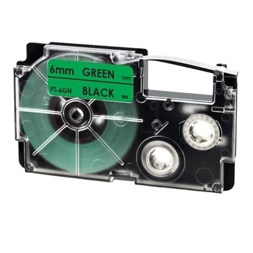 VMHPMLGV 6mm XR-Klebeband kompatibel mit Etiketthersteller KL-8100 KL-120 KL-820 KL-7200 XR-6XRD rot auf dem Label-Bandklebeband Kompatibel mit Clear Ribbon-Drucker(Black on Green) von VMHPMLGV