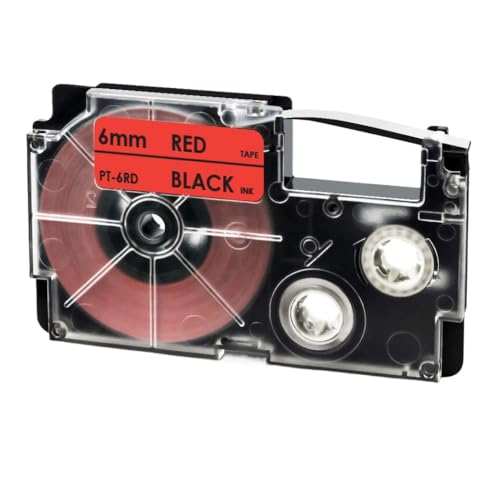 VMHPMLGV 6mm XR-Klebeband kompatibel mit Etiketthersteller KL-8100 KL-120 KL-820 KL-7200 XR-6XRD rot auf dem Label-Bandklebeband Kompatibel mit Clear Ribbon-Drucker(Black on Red) von VMHPMLGV