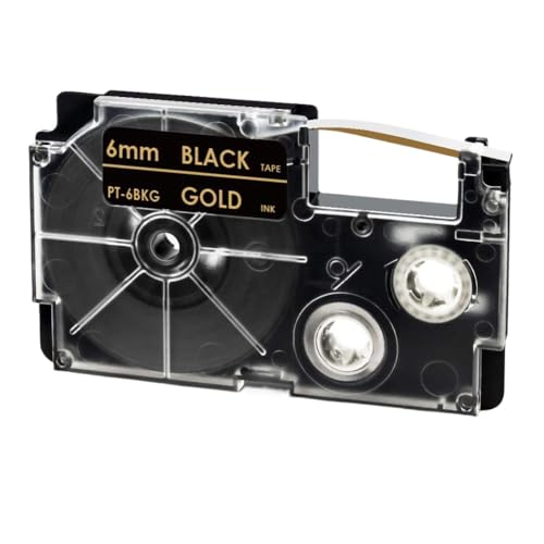 VMHPMLGV 6mm XR-Klebeband kompatibel mit Etiketthersteller KL-8100 KL-120 KL-820 KL-7200 XR-6XRD rot auf dem Label-Bandklebeband Kompatibel mit Clear Ribbon-Drucker(Gold on Black) von VMHPMLGV