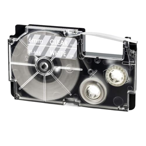 VMHPMLGV 6mm XR-Klebeband kompatibel mit Etiketthersteller KL-8100 KL-120 KL-820 KL-7200 XR-6XRD rot auf dem Label-Bandklebeband Kompatibel mit Clear Ribbon-Drucker(White on Clear) von VMHPMLGV