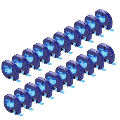 VMHPMLGV 91331 91201 91222 91202 kompatible Kunststoff-Etikettenklebebandpatrone 12 mm Kompatibel mit LT-100H-Etikettierer 200b QX50 und ähnliche Etikettendrucker(20PK Black on Blue) von VMHPMLGV