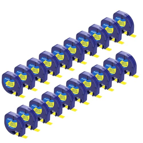 VMHPMLGV 91331 91201 91222 91202 kompatible Kunststoff-Etikettenklebebandpatrone 12 mm Kompatibel mit LT-100H-Etikettierer 200b QX50 und ähnliche Etikettendrucker(20PK Black on Yellow) von VMHPMLGV