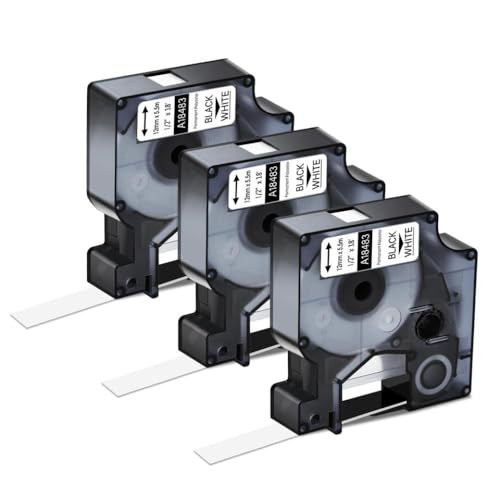 VMHPMLGV A18483 Industriefestes Abstrich-Etikett-Klebeband kompatibel mit 18482 Schwarz auf weißem permanentem Polyesterband in 3 5 8 10 Pack erhältlich(3PK Black on White) von VMHPMLGV