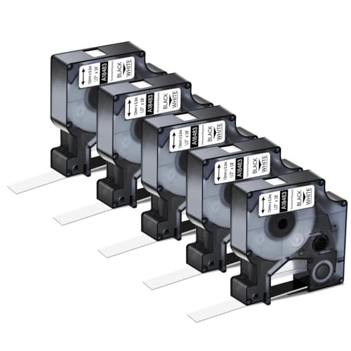 VMHPMLGV A18483 Industriefestes Abstrich-Etikett-Klebeband kompatibel mit 18482 Schwarz auf weißem permanentem Polyesterband in 3 5 8 10 Pack erhältlich(5PK Black on White) von VMHPMLGV