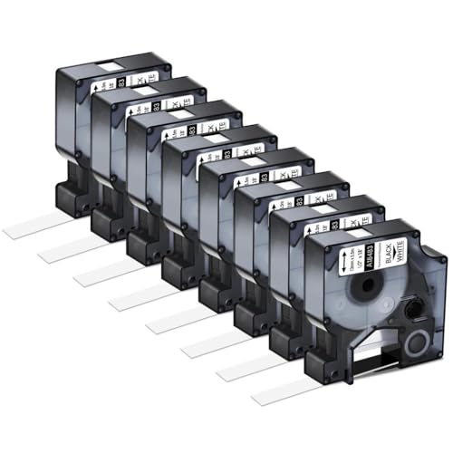 VMHPMLGV A18483 Industriefestes Abstrich-Etikett-Klebeband kompatibel mit 18482 Schwarz auf weißem permanentem Polyesterband in 3 5 8 10 Pack erhältlich(8PK Black on White) von VMHPMLGV