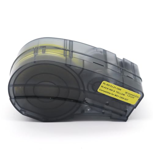 VMHPMLGV BMP21 Beschriftungen Kartusche M21-1500-427 Klebeband schwarz auf gelb kompatibel mit bmp21-plus bmp21-lab-Etiketten-Tag-Druckerdatakom(1pcs with Chip) von VMHPMLGV