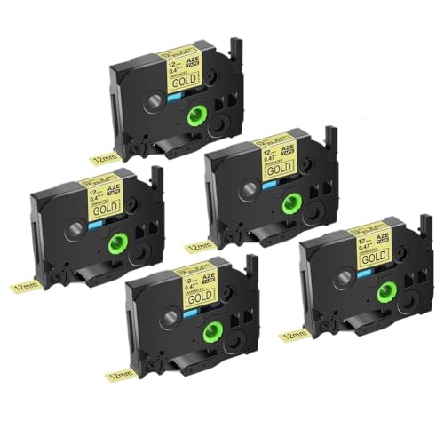 VMHPMLGV Kompatible 3-10pk TZE 231 Beschriftungsband Kompatibel mit Etikettendrucker 12mm laminiertes Schwarz auf Weiß Kompatibel mit PTH110 PTD210(5PK Black on Gold) von VMHPMLGV