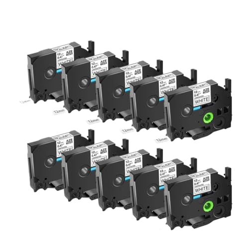 VMHPMLGV Kompatible 3-10pk TZE 231 Beschriftungsband Kompatibel mit Etikettendrucker 12mm laminiertes Schwarz auf Weiß Kompatibel mit PTH110 PTD210(5PK Black on White) von VMHPMLGV