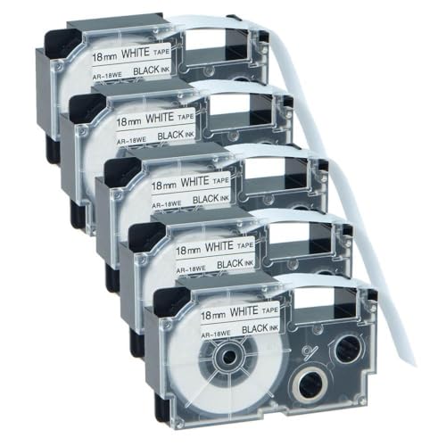 VMHPMLGV Kompatible Weiß mit schwarzen Standardetiketten Kompatibel mit AR-18WE KL-C500 KL-100 KL-120 KL-750 KL-7000 18mm x 8m 5pk von VMHPMLGV
