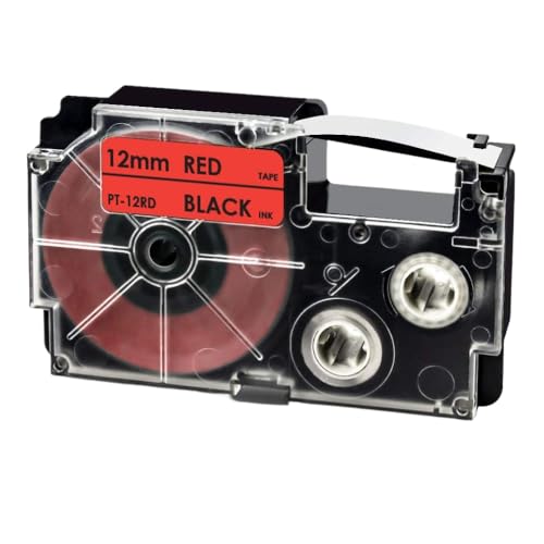 VMHPMLGV XR 12Wer-Etikettbandkassette 12mm x 8m rot auf weißer Austausch Kompatibel mit KL-750 KL-7400 KL-820 kompatible Etikettendrucker(Black on Red) von VMHPMLGV