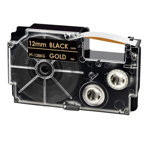 VMHPMLGV XR 12Wer-Etikettbandkassette 12mm x 8m rot auf weißer Austausch Kompatibel mit KL-750 KL-7400 KL-820 kompatible Etikettendrucker(Gold on Black) von VMHPMLGV