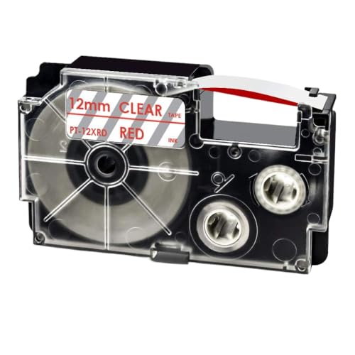VMHPMLGV XR 12Wer-Etikettbandkassette 12mm x 8m rot auf weißer Austausch Kompatibel mit KL-750 KL-7400 KL-820 kompatible Etikettendrucker(Red on Clear) von VMHPMLGV
