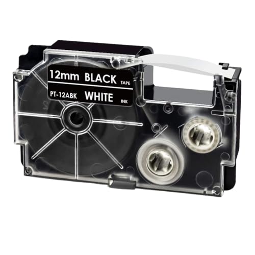 VMHPMLGV XR 12Wer-Etikettbandkassette 12mm x 8m rot auf weißer Austausch Kompatibel mit KL-750 KL-7400 KL-820 kompatible Etikettendrucker(White on Black) von VMHPMLGV
