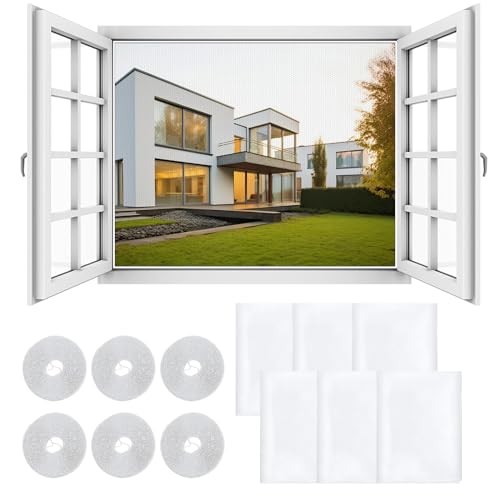 VMINOG Fliegengitter Fenster 6 Stück Insektenschutz Fenster, 130x150cm Selbstklebendes Moskitonetz Fenster, Fliegen Netz Ohne Bohren, Mit Selbstklebendem Doppelseitigem Klebeband(Weiß) von VMINOG