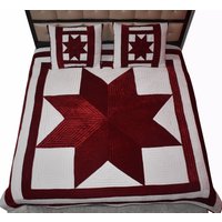 Handgefertigte Gemütliche Strickdecke Lone Star Quilt Patchwork Queen Size Amish Design Samt Decke von VMORELIFESTYLE