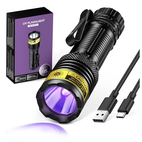 UV-Taschenlampe Schwarzlicht USB Wiederaufladbar 395nm Schwarzlicht Mini Holzlampe Tragbare Handheld Leistungsstarke LED Ultraviolette Lichter Taschenlampen für Harzhärtung Uranglas Haustier Hund Urin von VMTENMV