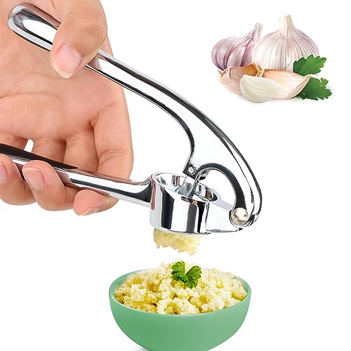 Knoblauchpresse Küchenhelfer, Knoblauchschneider Garlic Press mit leicht zu drückendem Griff, Knoblauchhackwerkzeug zum Extrahieren von mehr Knoblauchpaste, leicht zu reinigende – Silber von VMUTGA