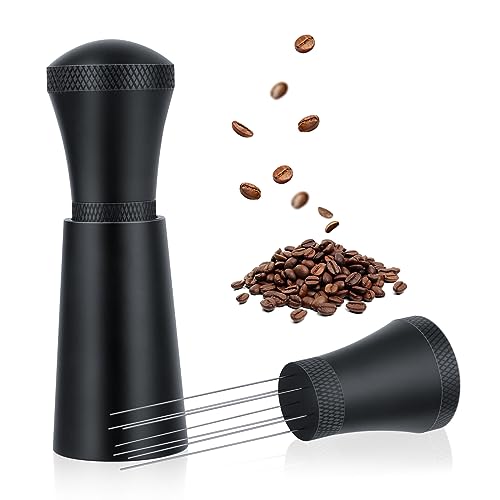 VMUTGA Wdt Tool, Kaffee Distributor, Aluminium Wdt Tool Espresso mit Ständer, für Espresso Barista-Werkzeug mit 7 Edelstahl Feinen Nadeln, Schwarz (3 Ersatznadeln) von VMUTGA