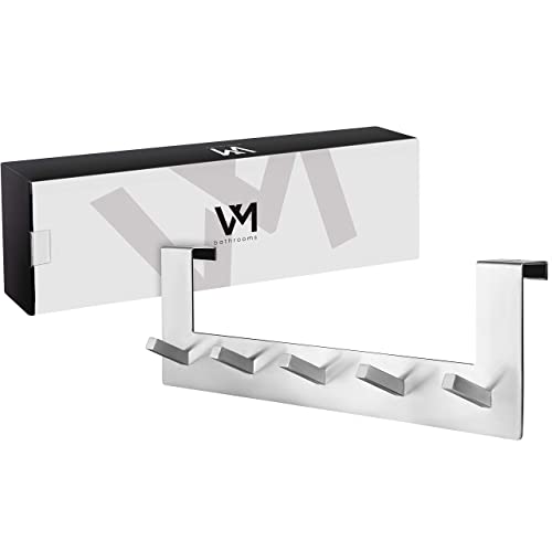 VMbathrooms Premium Türgarderobe mit einzigartigem Haken Design | Türhakenleiste für Standard Türfalz bis 2,1cm | Kleiderhaken Tür + Gratis E-Book(Edelstahl gebürstet) von VMbathrooms