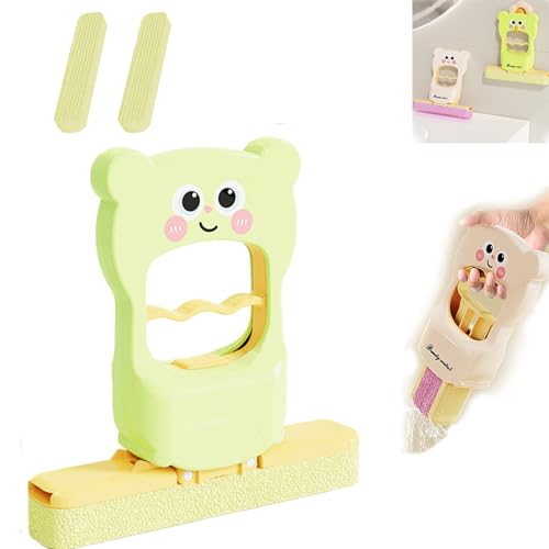 Mini-Handwischer mit süßem Katzenmuster, super saugfähiger Wischmopp, tragbarer, selbstdrückender Schreibtisch- und Wandreiniger, mit austauschbarem Kopf for Badezimmer, Küche(Green+2 Mop Head) von VNDGEOUH
