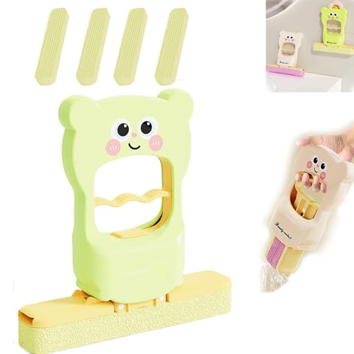 Mini-Handwischer mit süßem Katzenmuster, super saugfähiger Wischmopp, tragbarer, selbstdrückender Schreibtisch- und Wandreiniger, mit austauschbarem Kopf for Badezimmer, Küche(Green+4 Mop Head) von VNDGEOUH