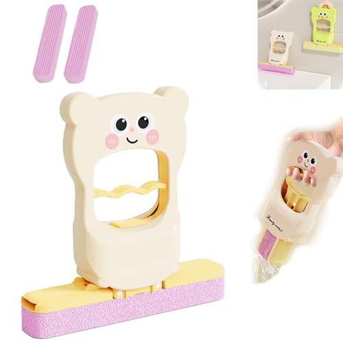 Mini-Handwischer mit süßem Katzenmuster, super saugfähiger Wischmopp, tragbarer, selbstdrückender Schreibtisch- und Wandreiniger, mit austauschbarem Kopf for Badezimmer, Küche(White+2 Mop Head) von VNDGEOUH
