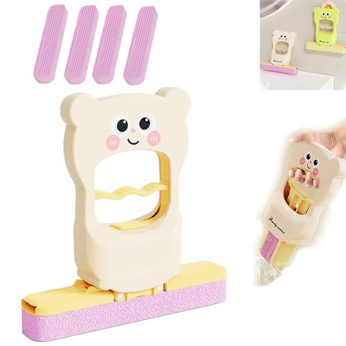 Mini-Handwischer mit süßem Katzenmuster, super saugfähiger Wischmopp, tragbarer, selbstdrückender Schreibtisch- und Wandreiniger, mit austauschbarem Kopf for Badezimmer, Küche(White+4 Mop Head) von VNDGEOUH