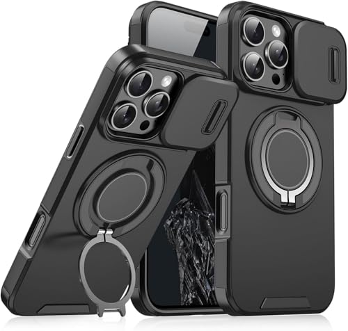 VNDGEOUH Anpurely Hülle mit Schiebekamera-Abdeckung, magnetischer Ständer, Handyhülle for iPhone 17/16/15/14/13/12/11 Pro Max, Sichtschutz-Kamera-Abdeckung(Black,for 15 Pro Max) von VNDGEOUH