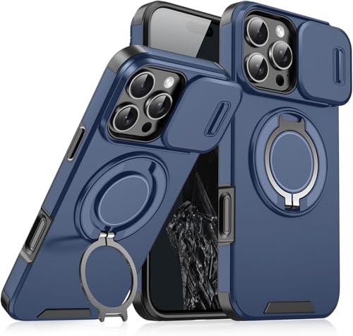 VNDGEOUH Anpurely Hülle mit Schiebekamera-Abdeckung, magnetischer Ständer, Handyhülle for iPhone 17/16/15/14/13/12/11 Pro Max, Sichtschutz-Kamera-Abdeckung(Blue,for 16 Plus) von VNDGEOUH