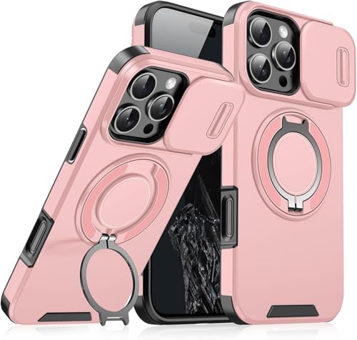 VNDGEOUH Anpurely Hülle mit Schiebekamera-Abdeckung, magnetischer Ständer, Handyhülle for iPhone 17/16/15/14/13/12/11 Pro Max, Sichtschutz-Kamera-Abdeckung(Pink,for 12 Pro Max) von VNDGEOUH