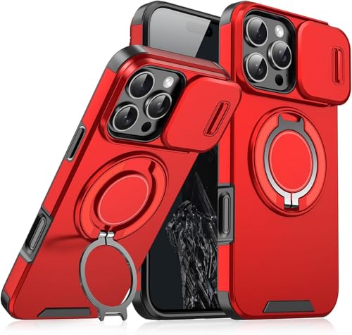 VNDGEOUH Anpurely Hülle mit Schiebekamera-Abdeckung, magnetischer Ständer, Handyhülle for iPhone 17/16/15/14/13/12/11 Pro Max, Sichtschutz-Kamera-Abdeckung(Red,for 12 Pro) von VNDGEOUH