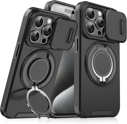 VNDGEOUH Anpurely Hülle mit Schiebekameraabdeckung, Sichtschutz-Kameraabdeckung 360°-Schutz, x mit Funktionen A Drehbare Halterung for iPhone 16/15/14/13/12Pro Max(Black,for 12Pro) von VNDGEOUH